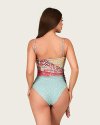 Patchwork Print One-Piece Swimsuit with Side Wrap Detail and Removable Straps - Noētic