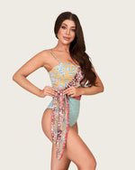 Patchwork Print One-Piece Swimsuit with Side Wrap Detail and Removable Straps - Noētic
