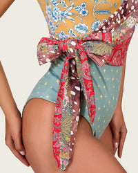 Patchwork Print One-Piece Swimsuit with Side Wrap Detail and Removable Straps - Noētic