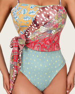 Patchwork Print One-Piece Swimsuit with Side Wrap Detail and Removable Straps - Noētic