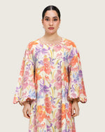 Peach Floral Maxi Dress with Square Neckline - Noētic