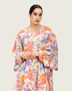 Peach Floral Maxi Dress with Square Neckline - Noētic