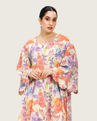 Peach Floral Maxi Dress with Square Neckline - Noētic