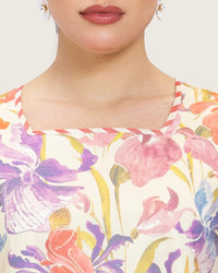 Peach Floral Maxi Dress with Square Neckline - Noētic