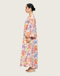 Peach Floral Maxi Dress with Square Neckline - Noētic