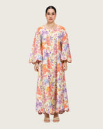 Peach Floral Maxi Dress with Square Neckline - Noētic
