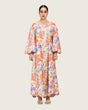 Peach Floral Maxi Dress with Square Neckline - Noētic