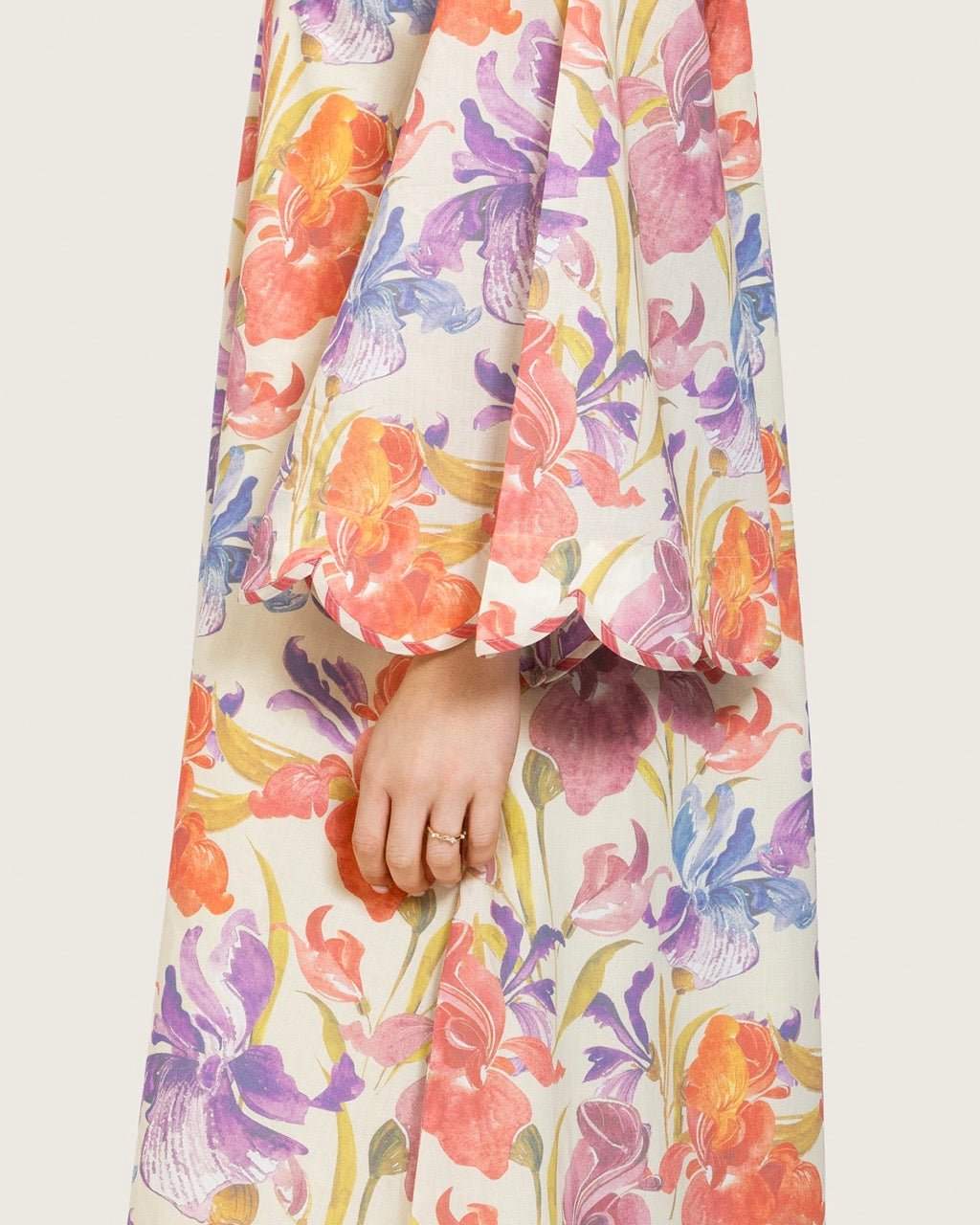 Peach Floral Maxi Dress with Square Neckline - Noētic
