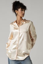 Peach satin jaquard check shirt - Noētic