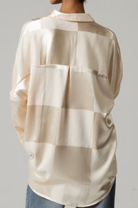 Peach satin jaquard check shirt - Noētic