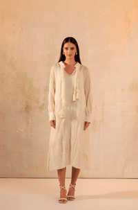 Pearl Off-White Crinkled Chiffon Shirt Dress - Noētic