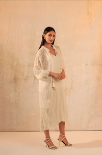 Pearl Off-White Crinkled Chiffon Shirt Dress - Noētic