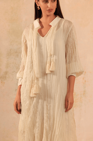 Pearl Off-White Crinkled Chiffon Shirt Dress - Noētic