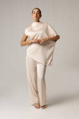 Pearl Satin Asymmetrical Top and Pant Set