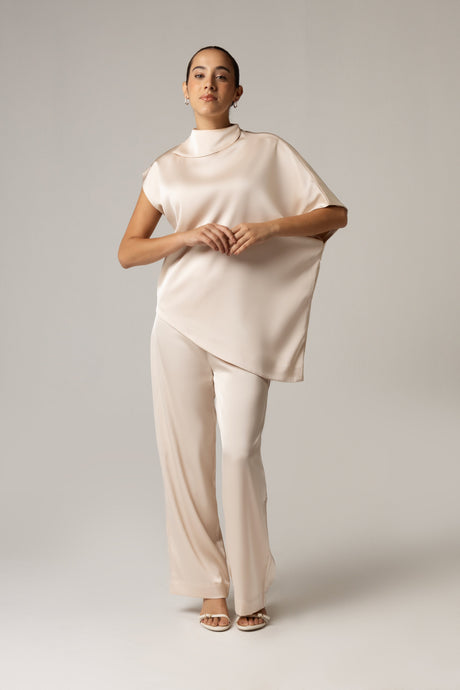 Pearl Satin Asymmetrical Top and Pant Set - Noētic