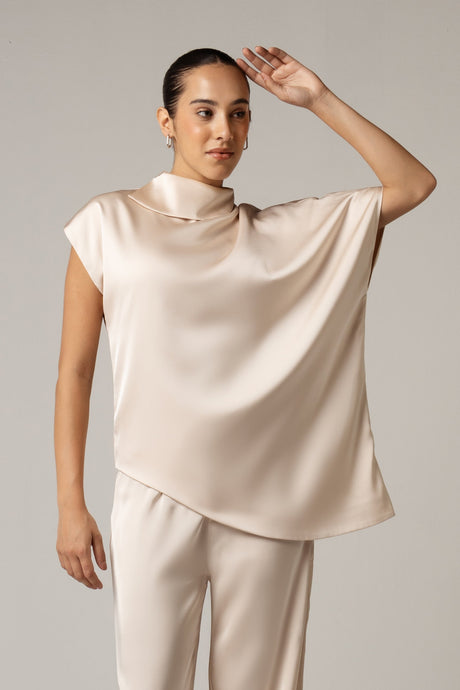 Pearl Satin Asymmetrical Top and Pant Set - Noētic