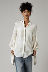 Plaid Viscose Cotton Blouse with Tie Wristbands - Noētic