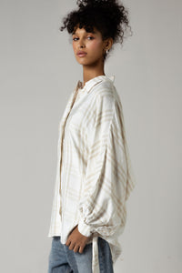 Plaid Viscose Cotton Blouse with Tie Wristbands - Noētic