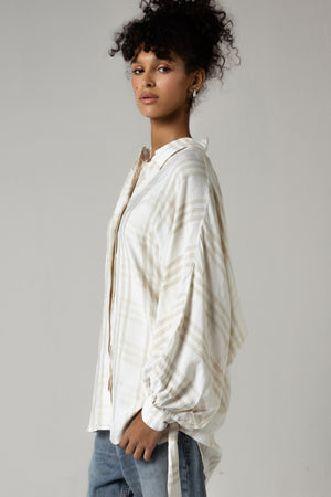 Plaid Viscose Cotton Blouse with Tie Wristbands - Noētic