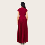 Pleated Crepe Midi Dress with Dangling Sequin Floral Embellishments – Burgundy - Noētic
