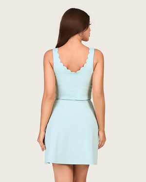 Powder Blue Scalloped Swimsuit Set with Skirt Cover-Up - Noētic