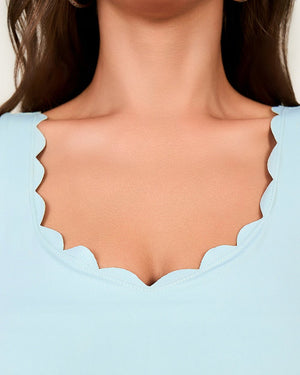 Powder Blue Scalloped Swimsuit Set with Skirt Cover-Up - Noētic