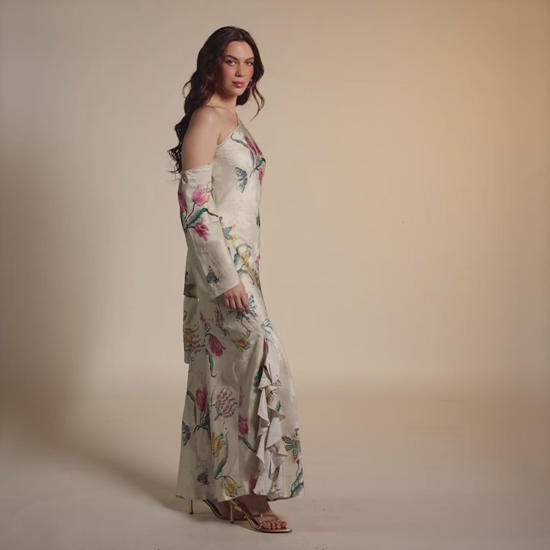 Whimsical Blooms: Satin Jacquard Dress