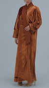 Velvet Loose Fit Abaya with Embellishments - Brown