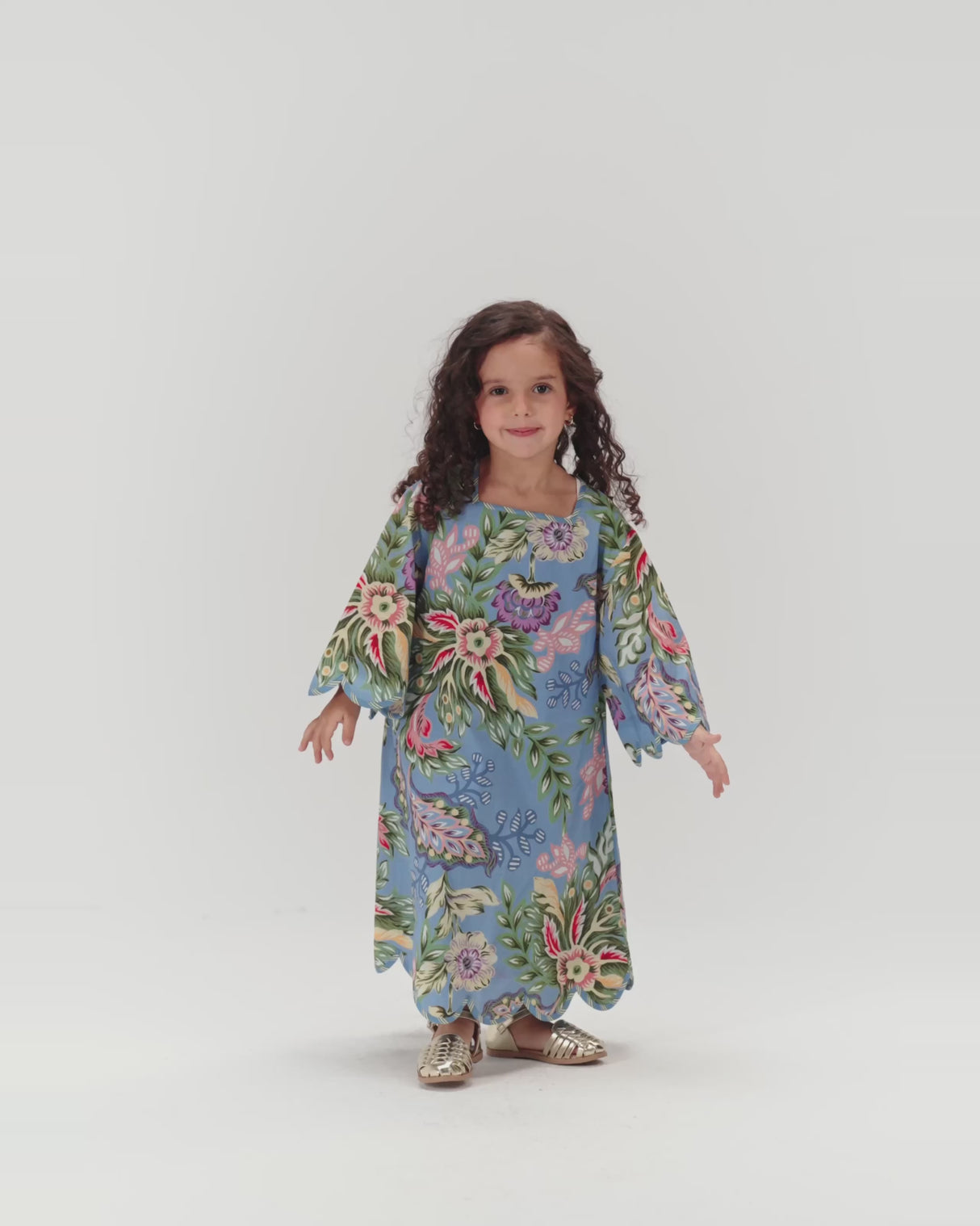 Girls Floral Blue Maxi Kaftan with Relaxed Silhouette