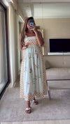Botanical Poplin Maxi Dress with Tie Straps, Smocked Back & Pockets