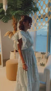 Light Blue Shimmery Chiffon Maxi Dress with Flutter Sleeves