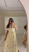 Yellow with Vibrant Summery Print Lightweight Linen Dress