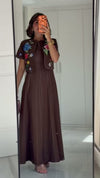 Luxury Linen Two-Piece Set with Hand-Appliqué Floral Embroidery