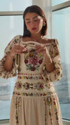 Light Pink Floral Linen Dress with Hand-Beaded Waist