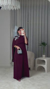 Burgundy Embellished Crepe Cape Dress