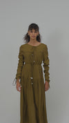 Olive Green Maxi Dress with Pearl Accents