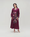 Burgundy Linen Kaftan with Hand Embellishments and Scalloped Edges
