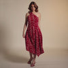 Red Printed Asymmetrical Linen Dress