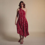 Red Printed Asymmetrical Linen Dress