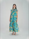 Printed Organza Maxi Dress with Back Bow Tie