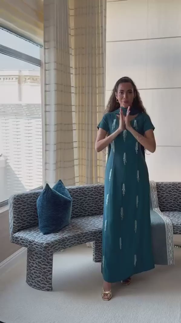 Teal Green Maxi Dress with Beaded Embellishments