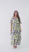Luxury Linen Voile Floral Maxi Dress with Matching Cape