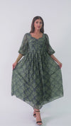 Luxury Linen Voile Floral Dress with Scalloped Sweetheart Neckline