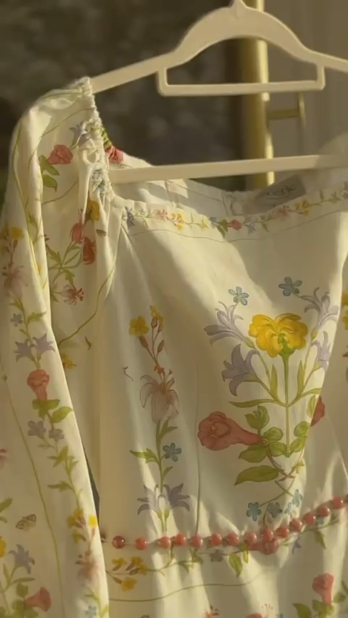 Floral Linen Dress with Hand-Beaded Waist