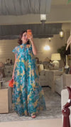 Printed Organza Maxi Dress with Back Bow Tie