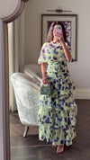 Luxury Linen Voile Floral Maxi Dress with Matching Cape