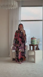 Black Printed Maxi A-line Kaftan with Tie Neck