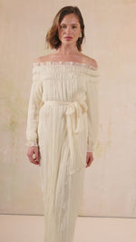 Off-Shoulder Crinkled Chiffon Dress