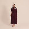 Burgundy Embellished Crepe Cape Dress