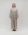 Printed Cotton Kimono Abaya Dress Set with Metalic Threads - Blue